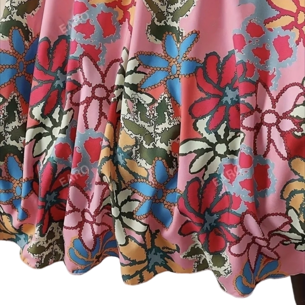 Boho Floral Skirt Earrings Set Two-piece Outfit Bohemian Skirts Pink Red Flower - Picture 10 of 11